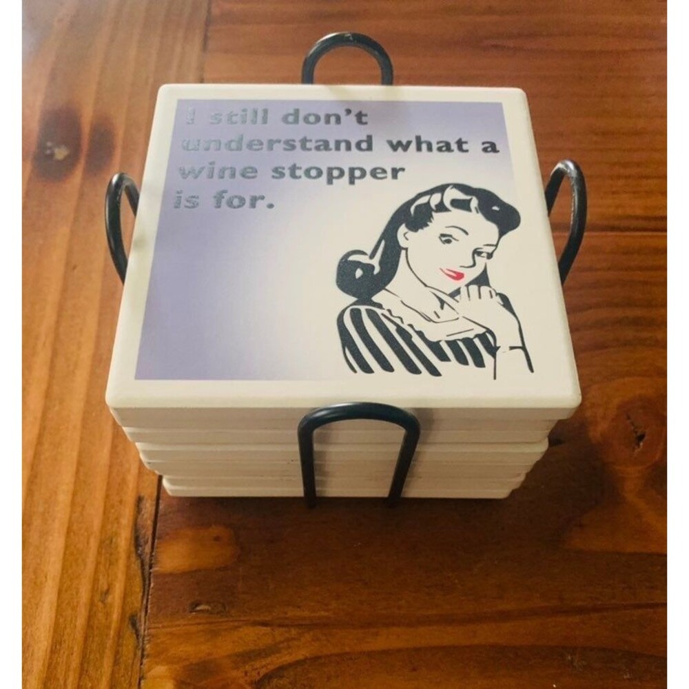 Vintage 8 Coasters with Wine Sayings